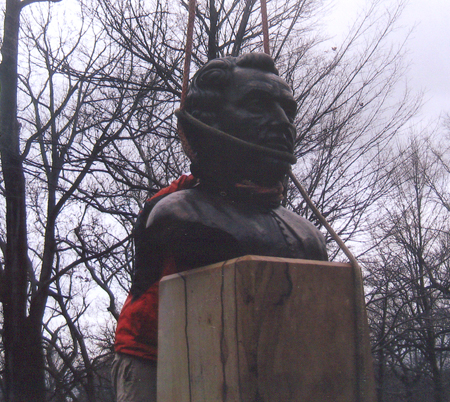 Mounting bust of Dukhnovych in Carpatho Rusin Garden in Cleveland Ohio