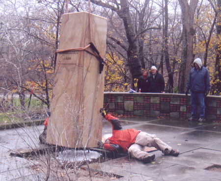 Mounting bust of Dukhnovych in Carpatho Rusin Garden in Cleveland Ohio