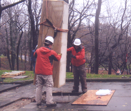 Mounting bust of Dukhnovych in Carpatho Rusin Garden in Cleveland Ohio