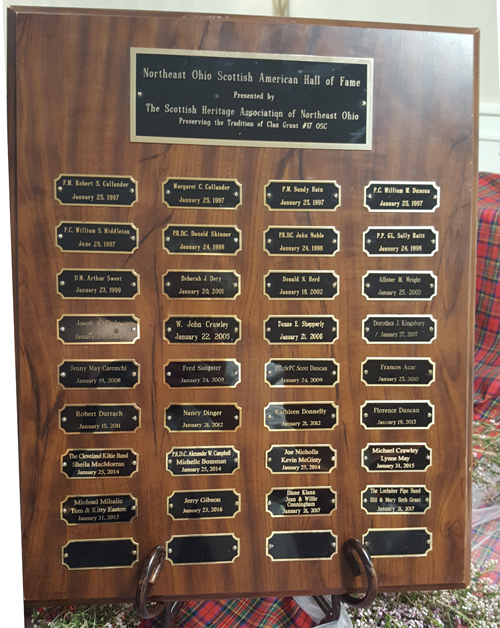 at Scottish Heritage Association of Northeast Ohio Robert Burns dinner Hall of Fame plaque
