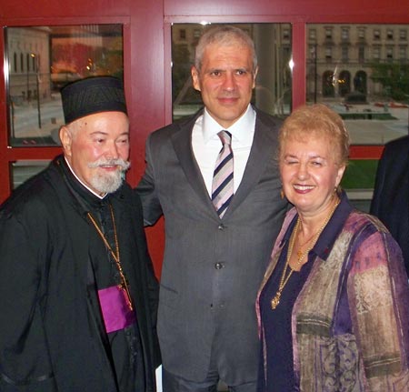 Reverend Vasilije Sokolovic and his wife Zagorka Sokolovic with Boris Tadic