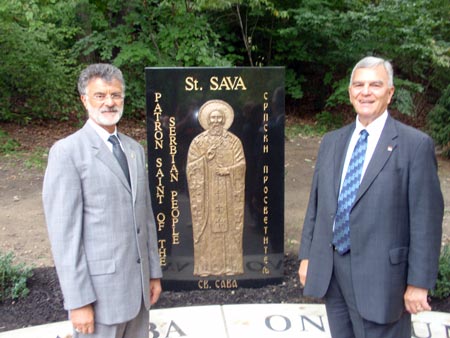 Cleveland Mayor Frank Jackson and Alex Machaskee in front of Saint Sava