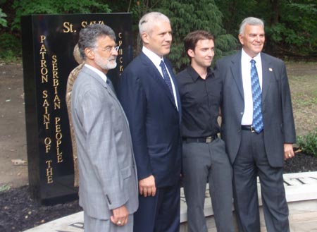 Cleveland Mayor Frank Jackson, Serbian President Boris Tadic, granite artist Marko Dimitrijevic and Alex Machaskee