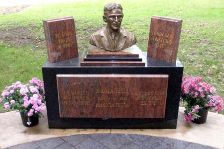 Nikola Tesla statue in Serbian garden in Cleveland
