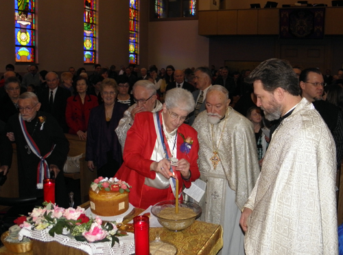 inside the Serbian Orthodox church during the Slava Service
