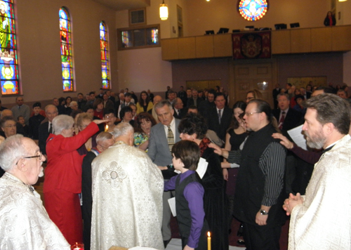 inside the  Serbian Orthodox church during the Slava Service