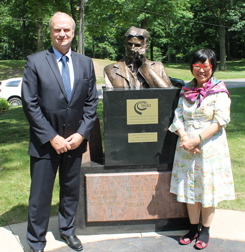 Ambassador Djerdj Matkovic and Margaret Wong at Tesla bust