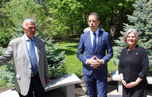 Alex Machaskee and Mayor Georgine Welo show Ambassador Marko Djuric the Serbian Garden