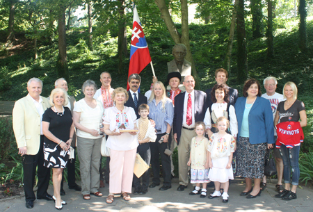 Bratislava Mayor Milan Ftacnik and Ambassador Segwick pose in Cleveland Slovak Cultural Garden