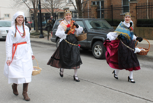 Slovenian ladies in costumein Kurentovanje parade in Cleveland