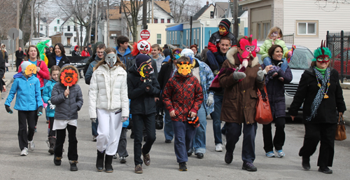 Wearing masks at Cleveland Kurentovanje parade