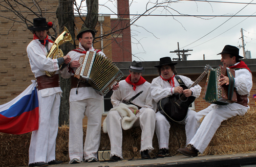 Slovenian band on float at Kurentovanje in Cleveland