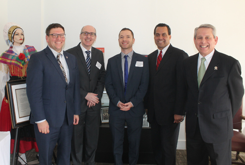 Cleveland Councilmen Joe Cimperman, Mike Polensek and Jeff Johnson flank Israelie Deputy Consul Moran Birman and Slovenian Consul General Andrej Gregor Rode