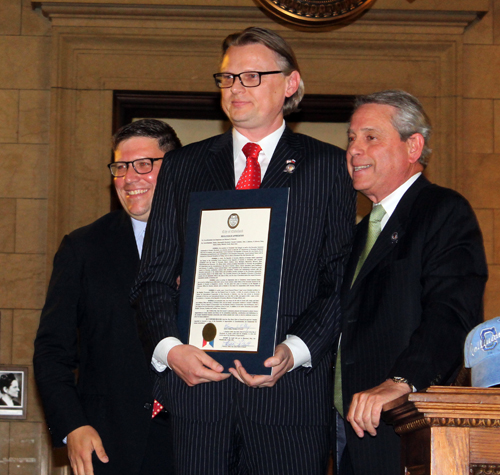 Joe Cimperman and Mike Polensek presented Slovenian Consul General Jure Zmauc