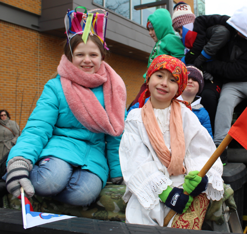 Girls on Kurentovanje float