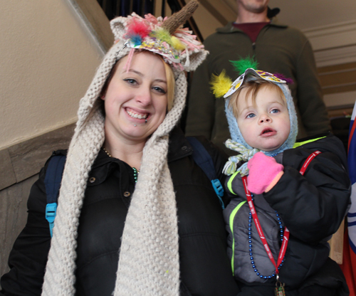 Lady and child inside Slovenian home