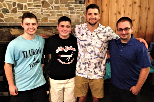 Four polka musicians competed for the title of Polka Star of Tomorrow at an event hosted by the National Cleveland-Style Polka Hall of Fame on Sunday, July 18, 2021. From left: Cleveland accordionist TJ Likovic, Youngstown drummer RJ Zolka, accordionist Garrett Tatano of Canonsburg, Pennsylvania, and Cleveland accordionist Joshua Kay. 