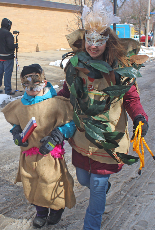 Mom and son at 2022 Kurentovanje Parade in Cleveland