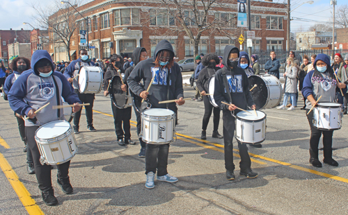 St Martin de Porres HS drums and cheerleaders