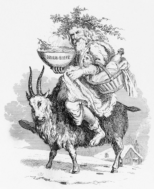 Old Christmas, riding a yule goat; 1836 illustration by Robert Seymour