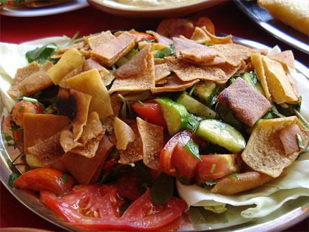 Fattoush, an example of Syrian cuisine