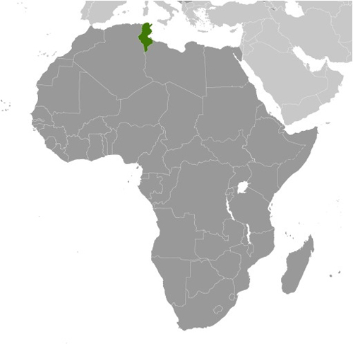 Map showing Tunisia in Africa