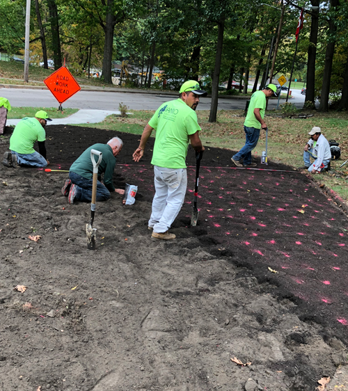 Planting tulips in the Turkish Cultural Garden in Cleveland Ohio