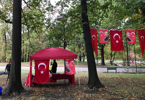 Planting tulips in the Turkish Cultural Garden in Cleveland Ohio