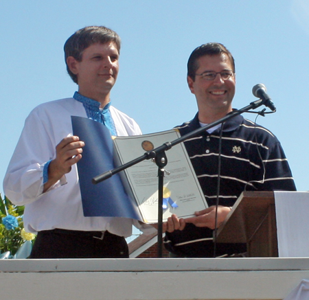 Roman Fedkiw with proclamation from Ohio State Representative Tim DeGeeter