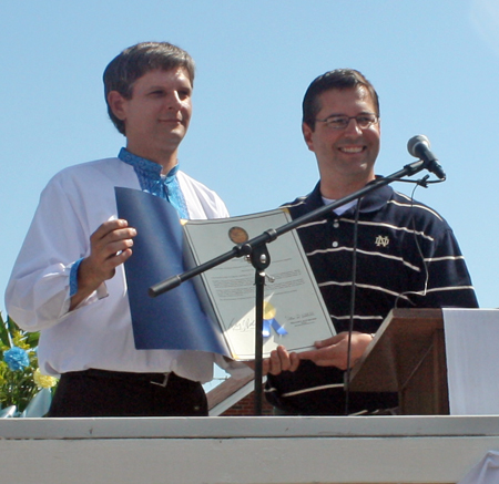 Roman Fedkiw with proclamation from Ohio State Representative Tim DeGeeter