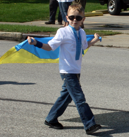 Boy with flag at Ukrainian Village Parade