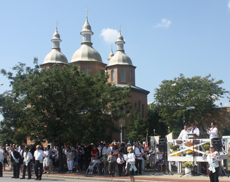 Stage for Ukrainian event in front of Church