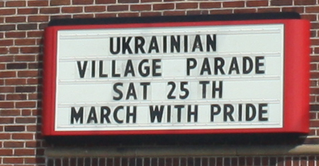 Ukrainian Village Parade sign