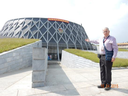 I enter the Viet Minh Military Museum which is shaped like a soldier's helmet.