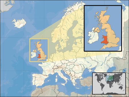 Map of Wales courtesy of User:Kmusser (excerpt from User:David_Liuzzo)