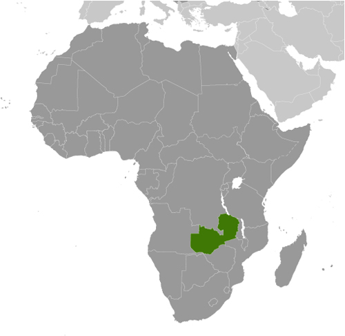 Map of Africa showing Zambia