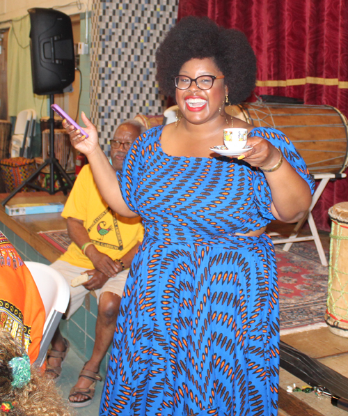 MC Sia Nyorkor with Ethiopian coffee