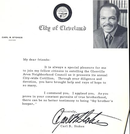 Cleveland Mayor Carl B. Stokes letter to Glenville Cotillion Group