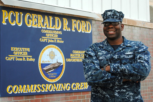 Petty Officer Second Class Dameon Smith is a legalman aboard Pre-Commissioning Unit Gerald R. Ford.