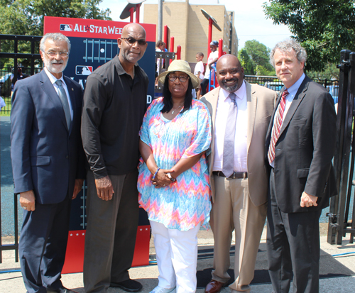 Mayor Jackson, Larry Doby Jr., Phyllis Cleveland and Senator Sherrod Brown