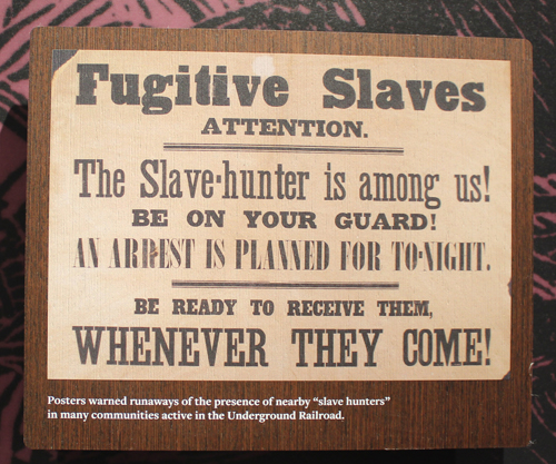 Fugitive Slaves sign at Cozad Bates House
