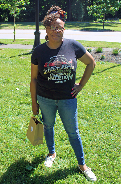 lady with Juneteenth shirt
