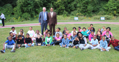 Chris Ronayne and Blaine Griffin with CMSD Bethune students