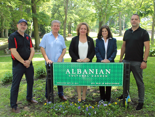Juxhin Sazavari, Ajaz Emini, Ambassador Floreta Faber, Dona Brady and Vilson Mihaj at Albanian Cultural Garden