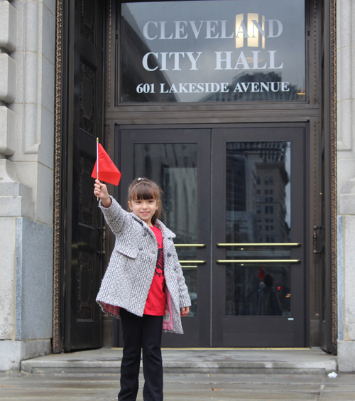 Little girl at Albania Independence Day event at Cleveland City Hall group
