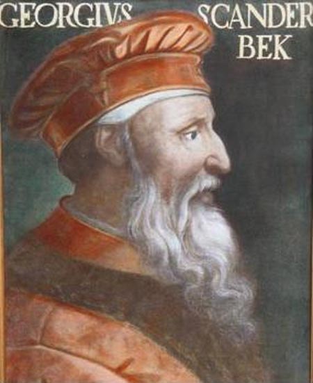 Portrait of Skanderbeg in the Uffizi, Florence. During the fifteenth century Albania enjoyed a brief period of independence under the legendary hero, Skanderbeg