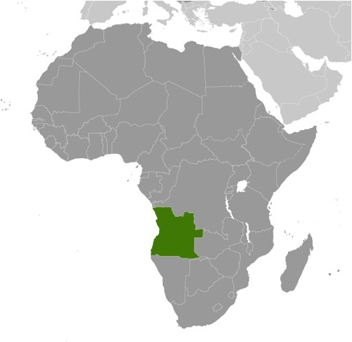 Map of Angola in Africa