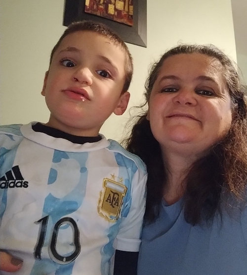 Maria and son in his Messi jersey