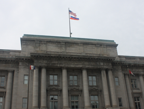 US and Armenian flag flying over Cleveland City Hall