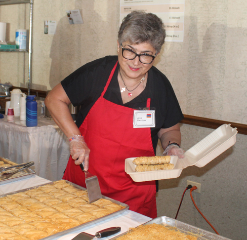 serving Armenian baked desserts